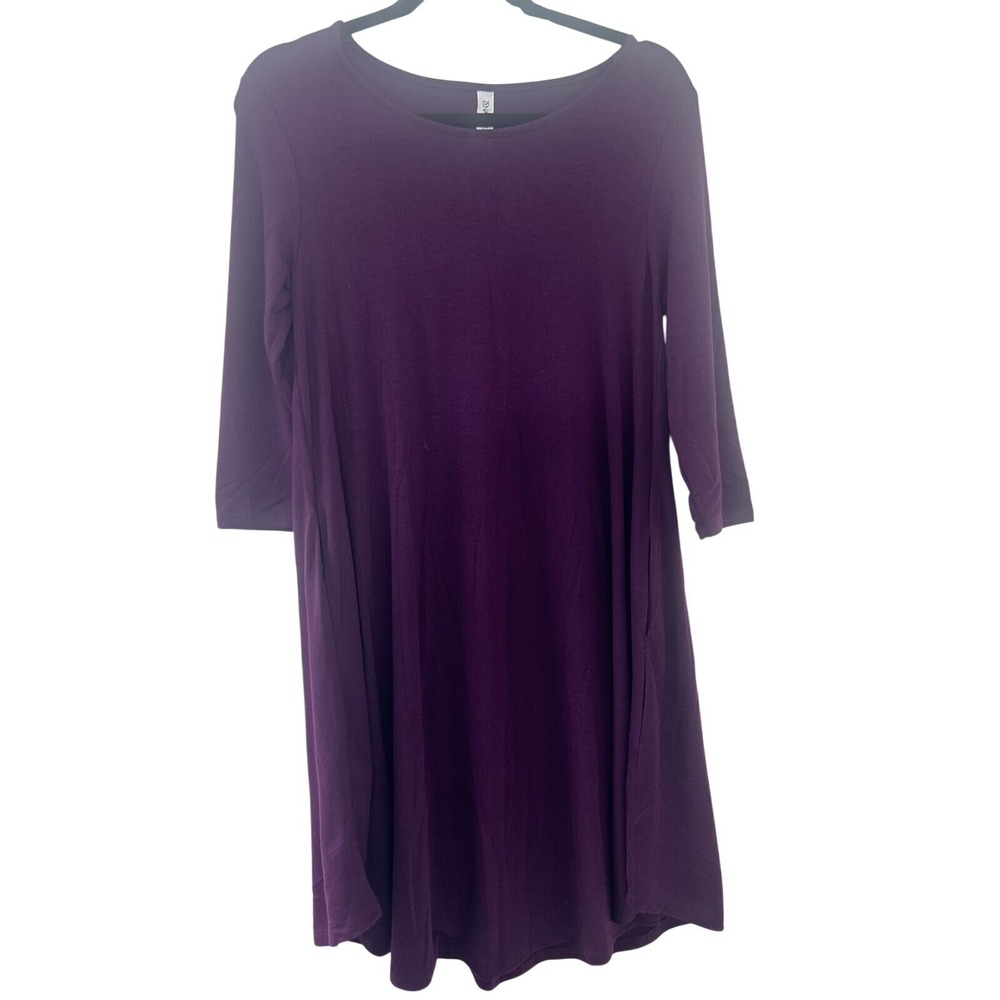 Zenana Premium Purple Swing T-Shirt Dress Pockets 3/4 Sleeve Small Plum 638